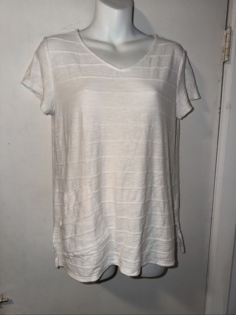 HABITAT White Textured Stripe T Shirt With Pocket-XS